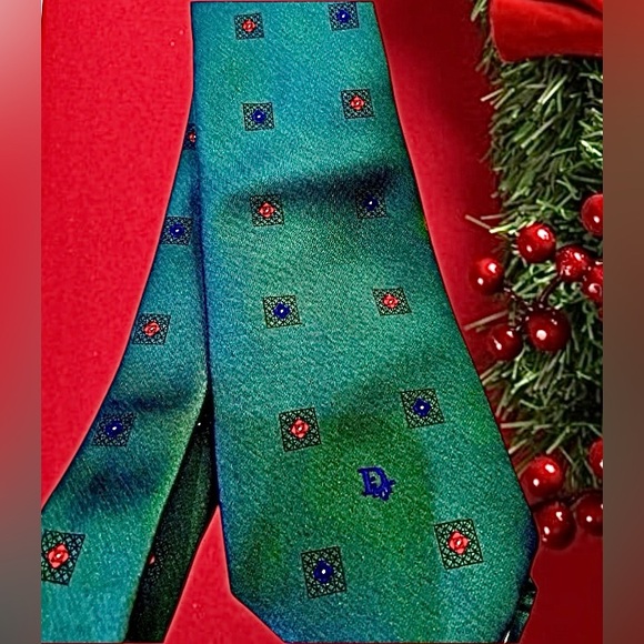 Christian Dior Monsieur Silk blend Tie Like New Hunter Green embroidered design - Picture 1 of 6